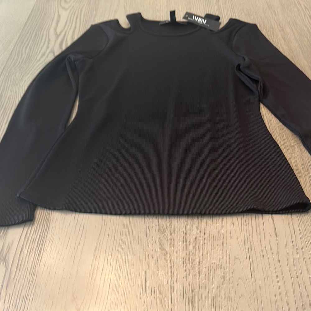 White House Black Market Black Cut-Out Blouse